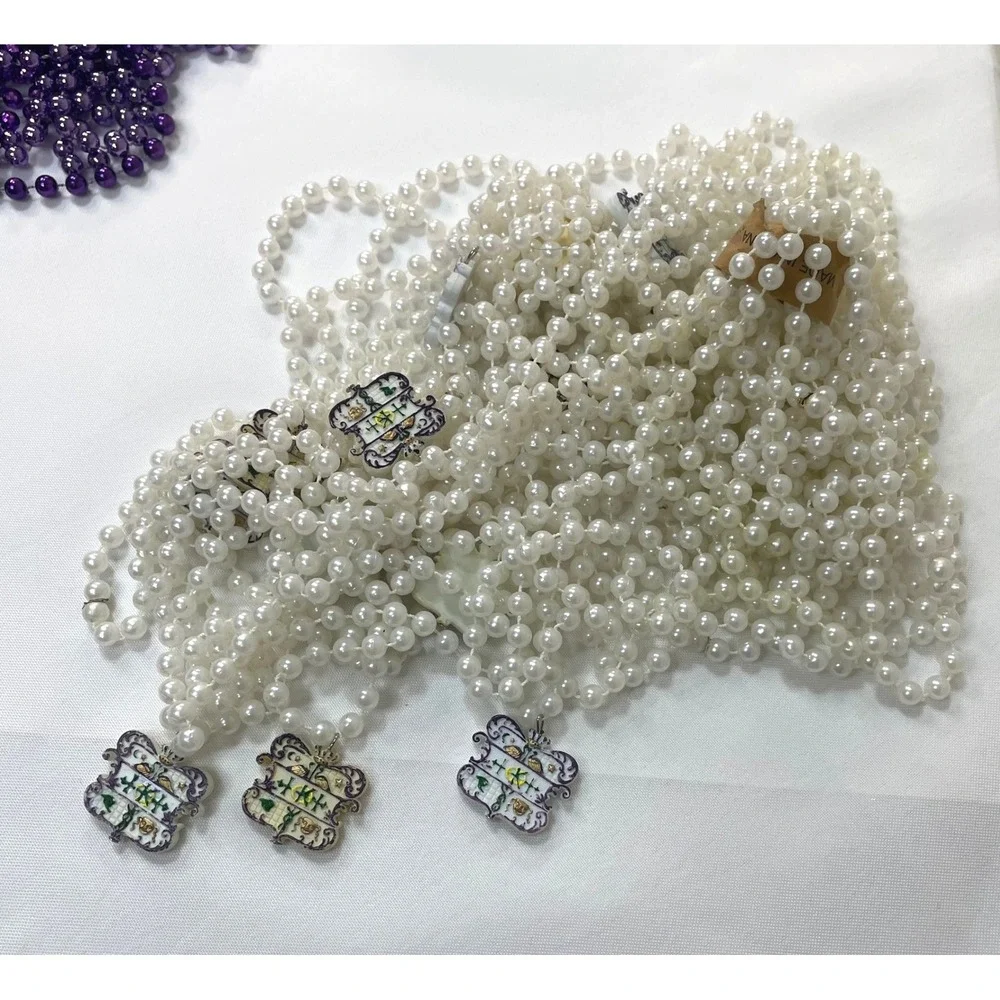 Bulk lot of‎ 11 strands pearl beads, crown charm, jewelry making craft supplies